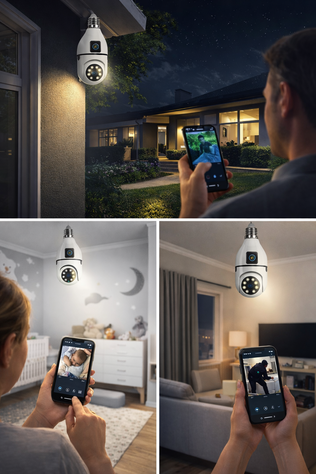 Çift Lensli Duy Girişli Kablosuz Ampul Kamera